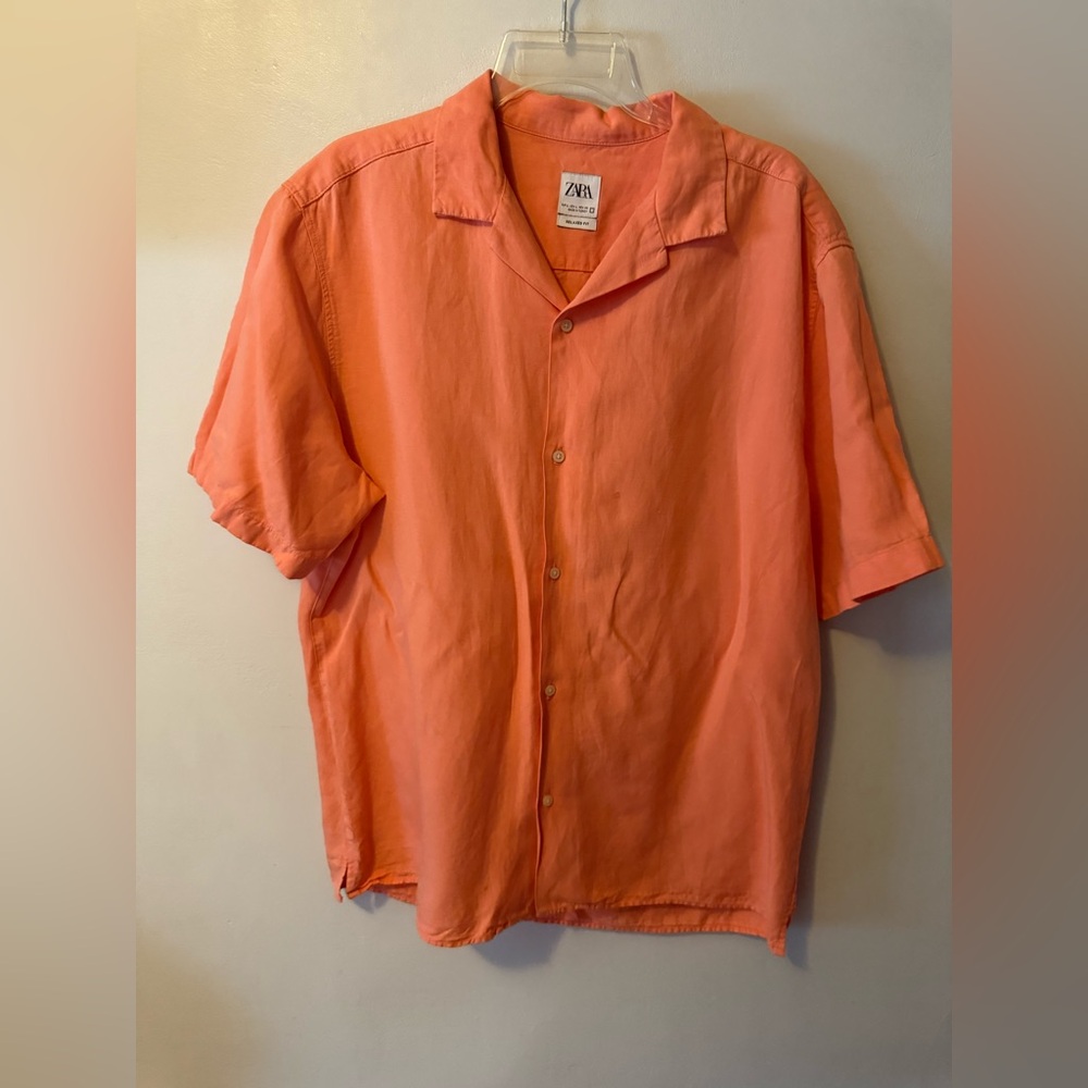 Zara Men's Vibrant Coral Button Down Shirt